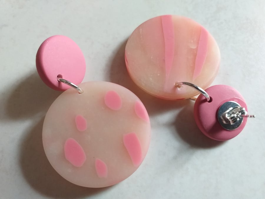 PINK TRANSLUCENT POLYMER CLAY EARRINGS - FREE UK POSTAGE