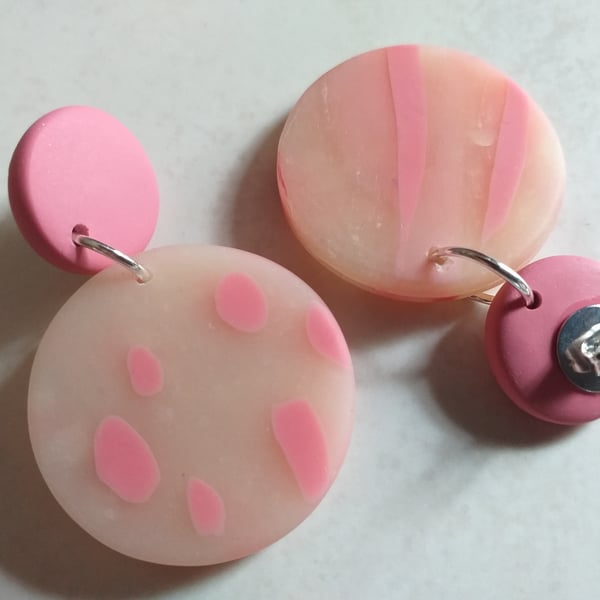 PINK TRANSLUCENT POLYMER CLAY EARRINGS - FREE UK POSTAGE