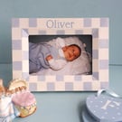 New Born Gift, Personalised, Check Photo-Frame.