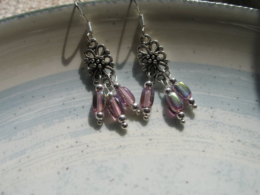 Lavender Trio  Bead Earrings