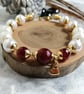 Red white & gold beaded valentine bracelet, quartz jade and pearl - Image 3