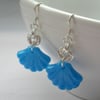 Blue Resin Shell and Chain Mail Earrings