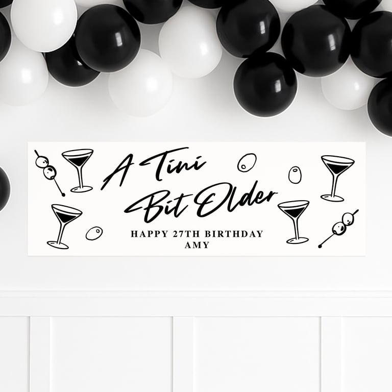 Personalised Birthday Decor – Tini Bit Older Birthday Banner – Glasses & Olives