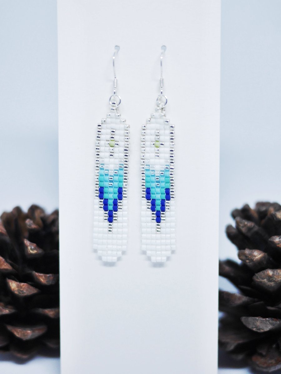 Native American Style Beaded Earrings in Blue with Sterling Silver Wires