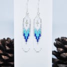 Native American Style Beaded Earrings In Silver, Blue & White