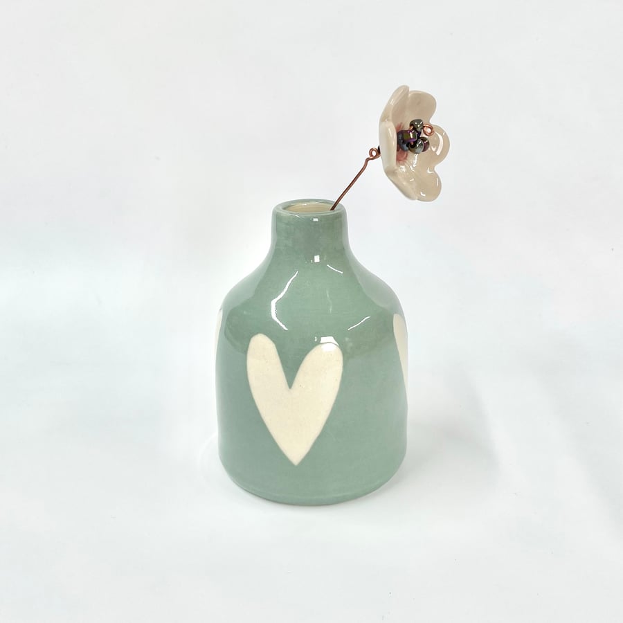 Handmade Flower Pale Turquoise Bud Vase Mothers Day Valentines - Pottery Gift