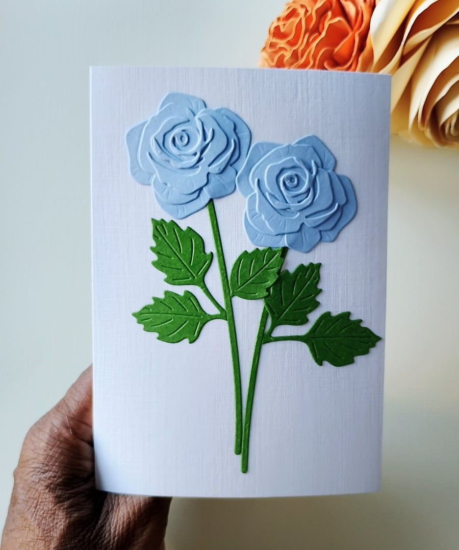 Blue Roses - Flower Shop Moments, Blank Handmade Floral Card 