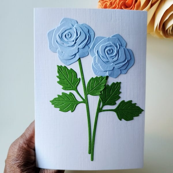Blue Roses - Flower Shop Moments, Blank Handmade Floral Card 