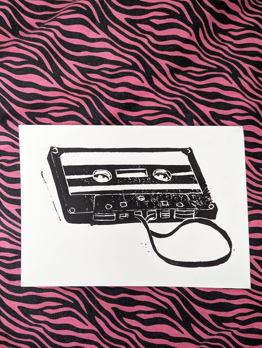 A5 Retro Tape Lino Print