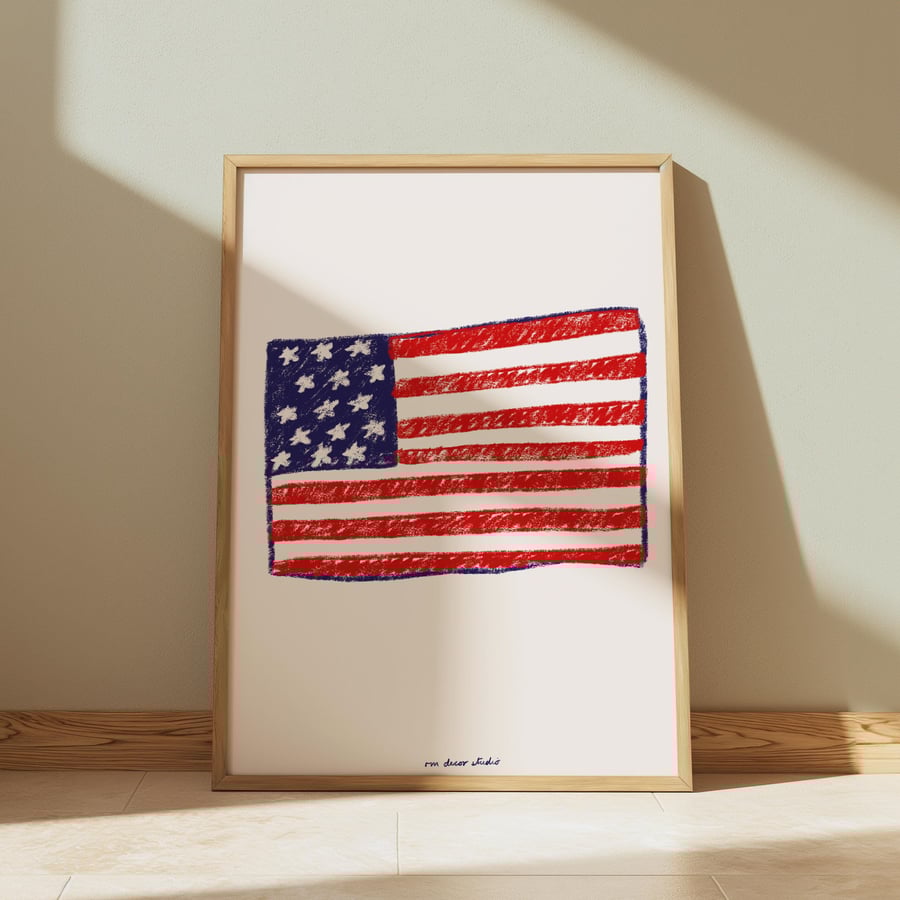 American Flag Print Poster, Star & Strips flag, July 4th flag, Wall Decor Americ