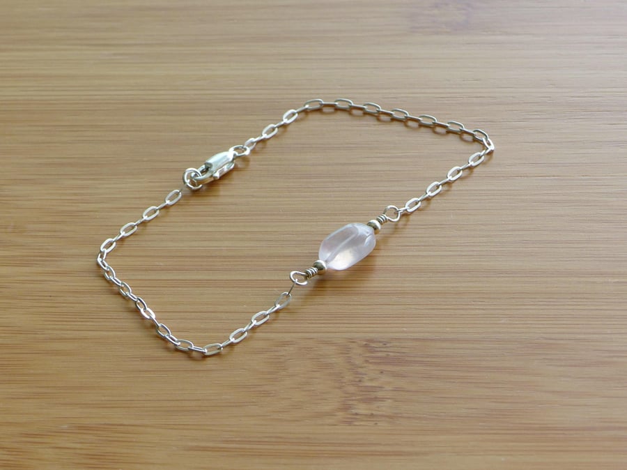 Dainty small rose quartz bracelet, sterling silver, minimalist gemstone bracelet