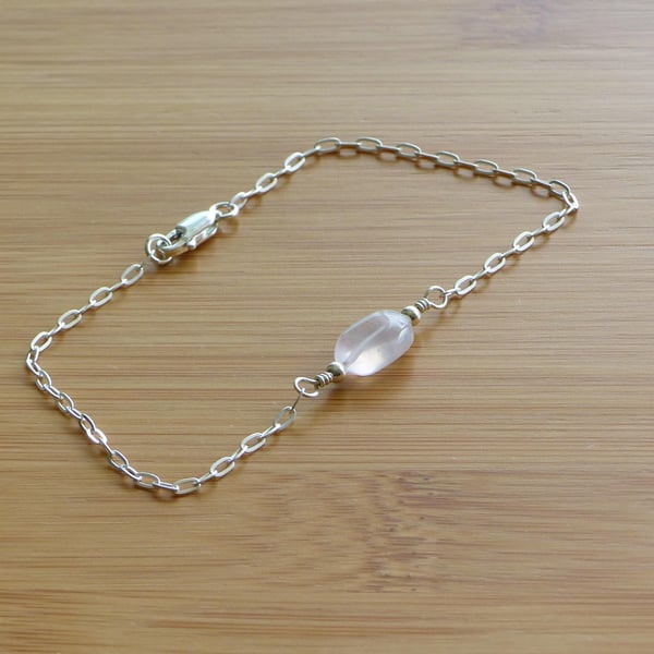 Dainty small rose quartz bracelet, sterling silver, minimalist gemstone bracelet