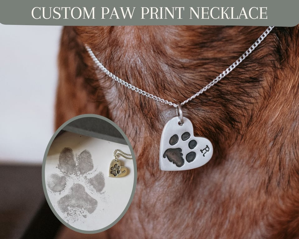 Silver Dog Paw Print Necklace: Custom Pet Memorial Jewelry