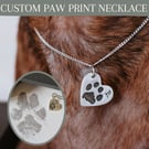 Silver Dog Paw Print Necklace: Custom Pet Memorial Jewelry