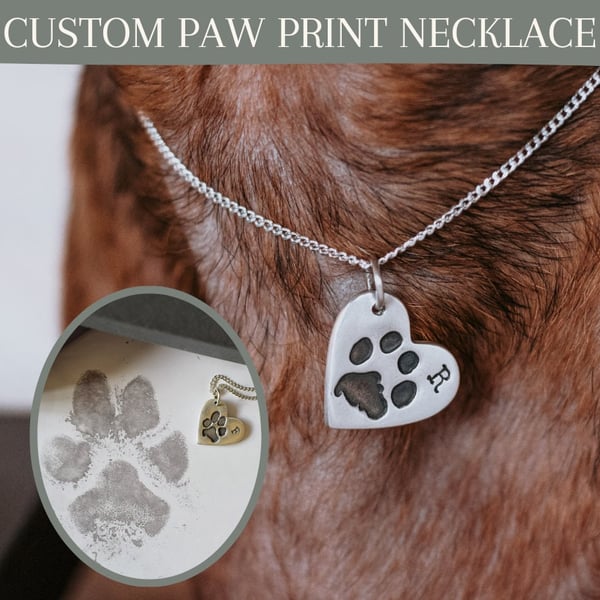 Silver Dog Paw Print Necklace: Custom Pet Memorial Jewelry
