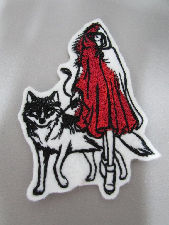 Red Riding Hood with wolf Embroidered Sew on Applique Patch