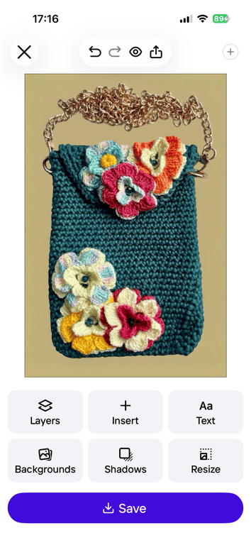 Handmade Floral Crochet Crossbody Bag with Gold Coloured Chain Removable & Snap 