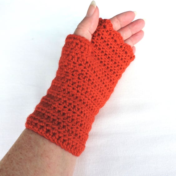 Fingerless Mitts Crocheted in Orange
