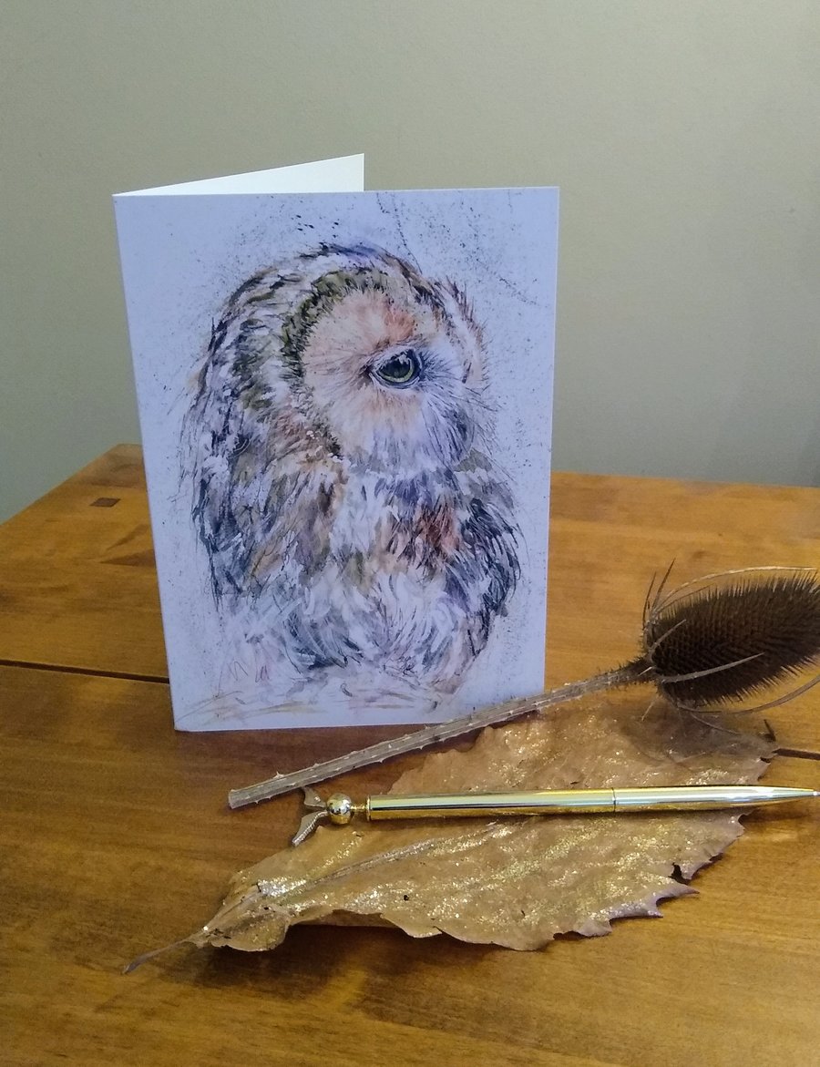 Owl Art Print greetings card, blank inside