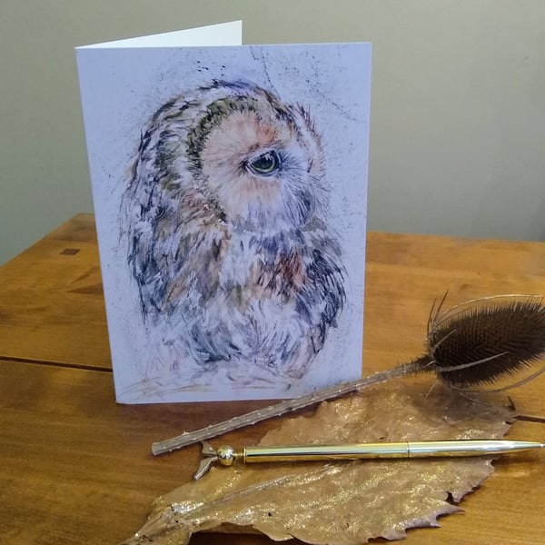 Owl Art Print greetings card, blank inside