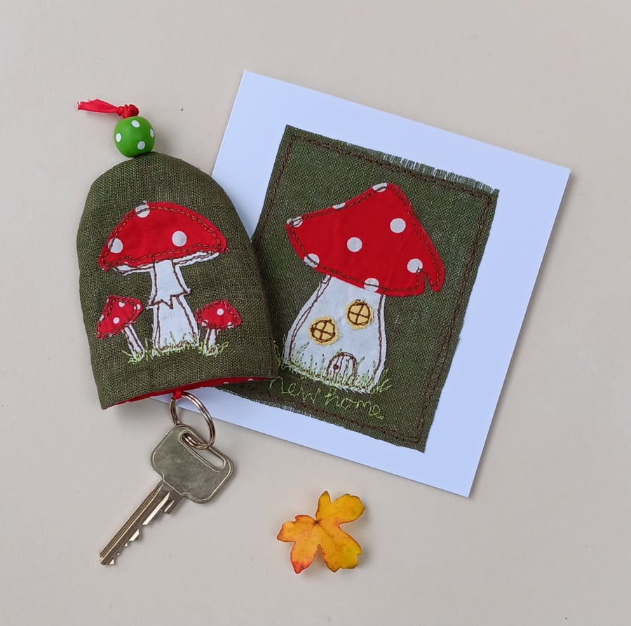 Toadstool New Home Gift Set of Key Pouch and Card