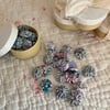 Tiny Box containing 20 Mini Suffolk Puffs (yoyo’s) in lilacs and blues