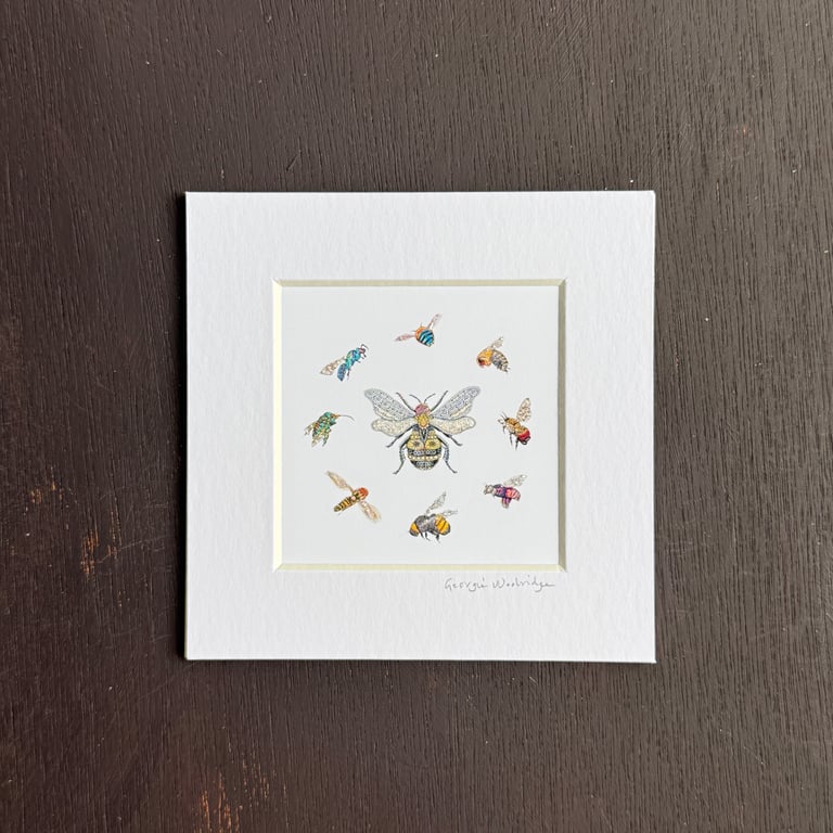 'Queen Bee' 5" x 5" Hand Finished Print