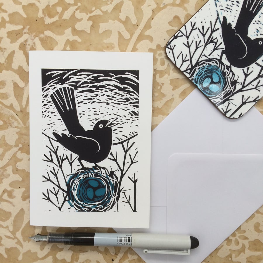 'Blackbird's Nest' blank greetings card 
