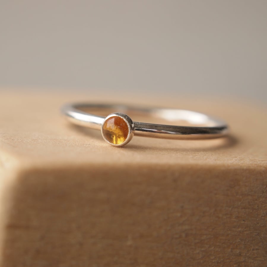 Citrine and Silver ring with small stone