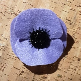 Poppy Lavender Felt Brooch, Beaded Centre Large.