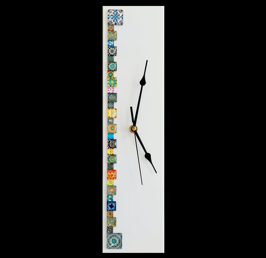 White Rectangle Cabochon Wall Clock, 40x10cm