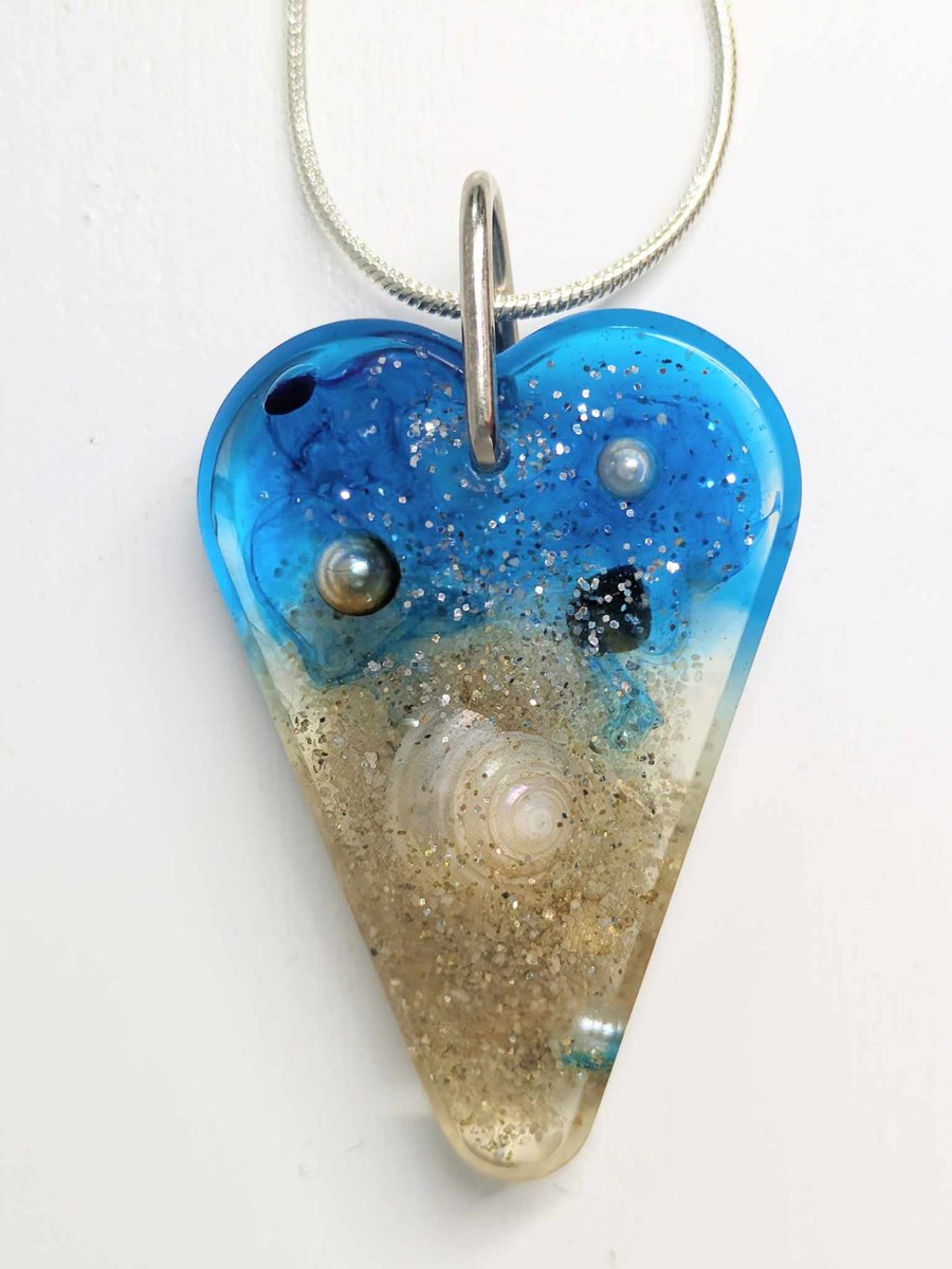 Beach Resin Pendant With Sand and A Shell