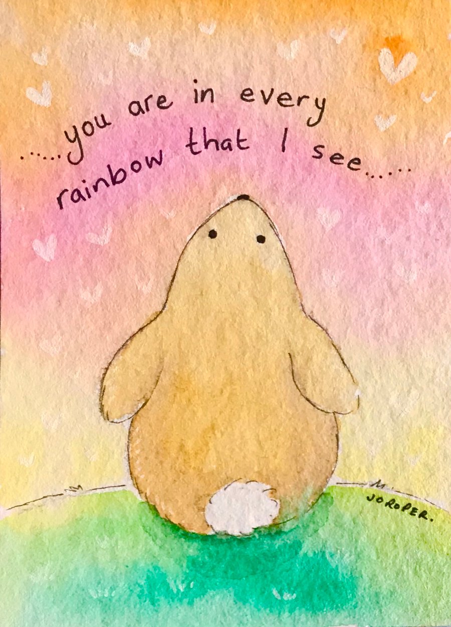 Bunny rainbow ACEO Original painting Jo Roper