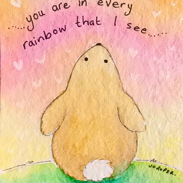 Bunny rainbow ACEO Original painting Jo Roper