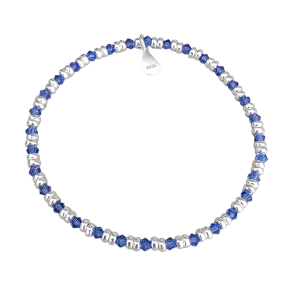 Sterling Silver Sapphire Crystal Stretch Bracelet 925