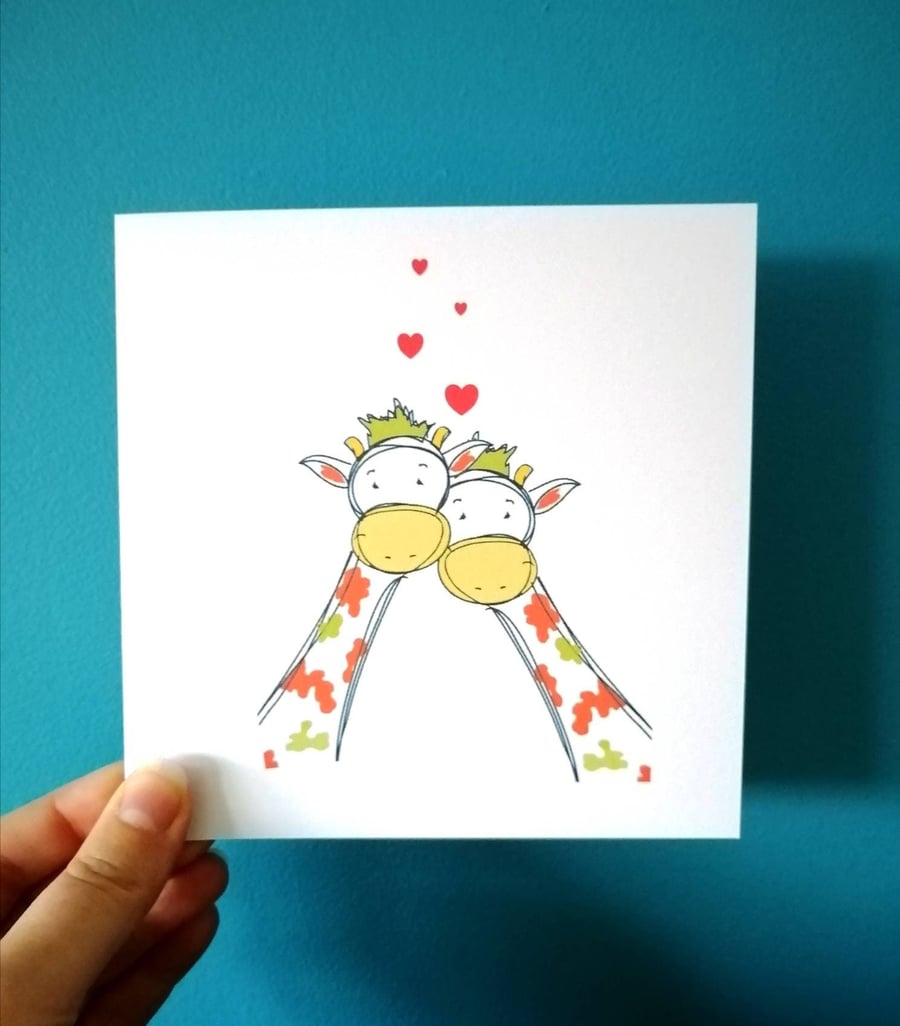 Giraffes Card, Valentines Day card, Anniversary, engagement card, gift cute card