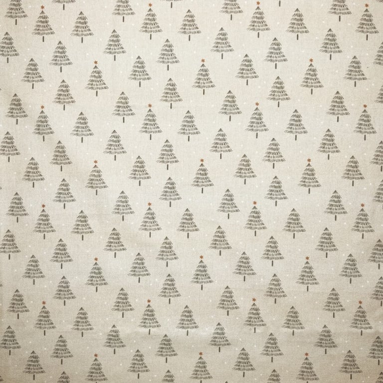 Christmas Tree Round Tablecloth. Natural. 135cm Cotton