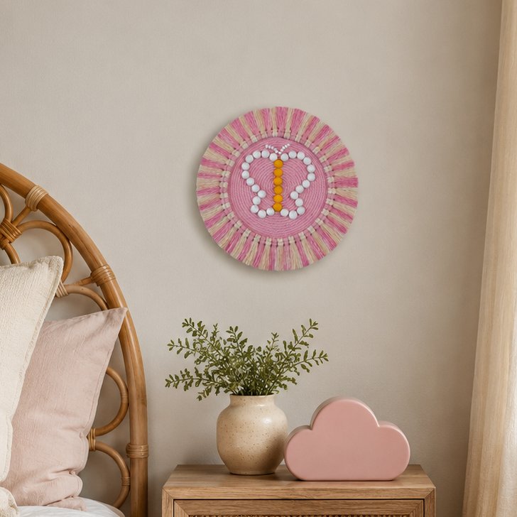 "Ntombi 6" Soft Pink & Off White Macrame Wall Hanging Fibre Mandala Art