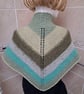 Hand Knitted Small Triangular Shawl In Greens and Blues (A202) - Image 2