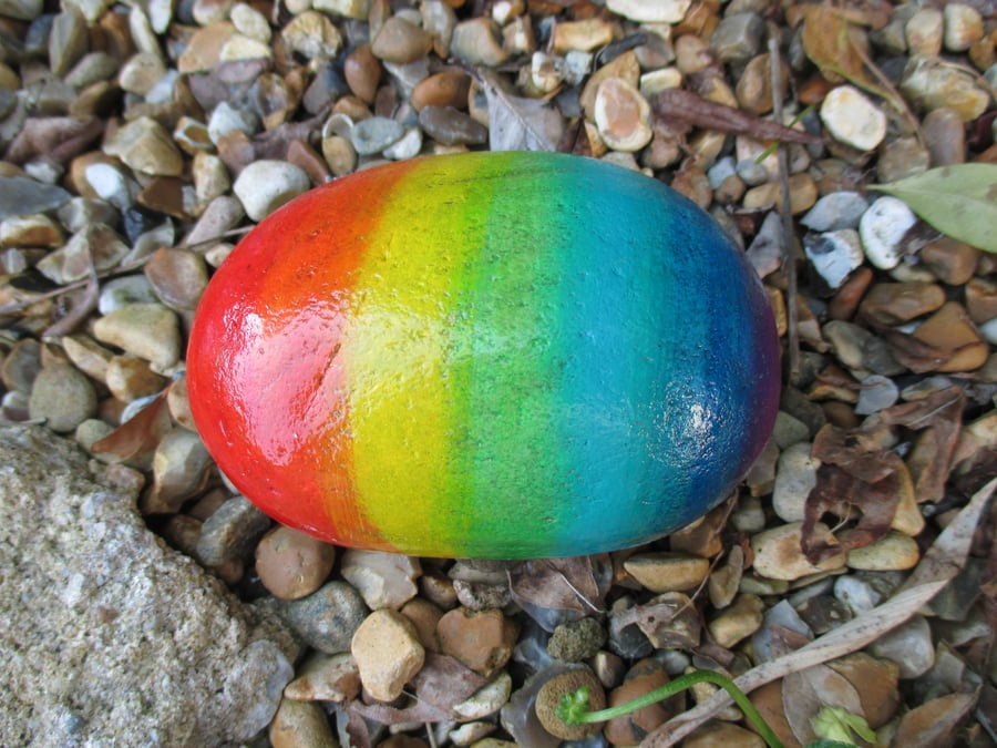 Painted Rock Memorial Stone Bunny Rabbit Pet Rainbow Stone Pet Cat Dog 012