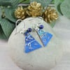 Christmas Earrings, Sterling Silver and Copper with Blue Enamel