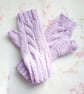 Lilac hand-knitted Aran Cable matching set, hat, cowl & fingerless mitts - Image 5