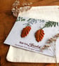Handmade Ceramic Earrings, Painted Autumn Oak Leaves, Orange and Brown Dangle Le - Image 2