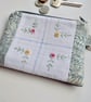 Coin purse in reclaimed embroidered cloth with William Morris print and denim