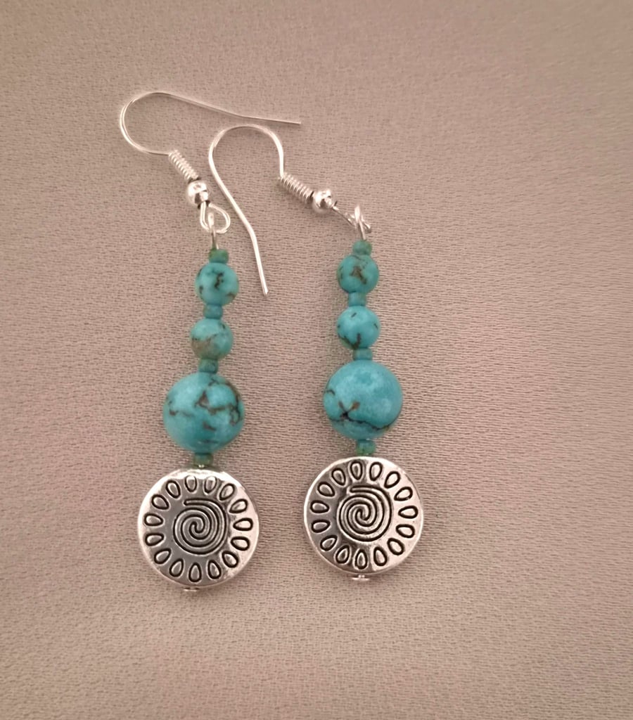 Turquoise blue and silver accent earrings - Folksy