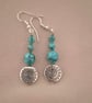 Turquoise blue and silver accent earrings - Folksy