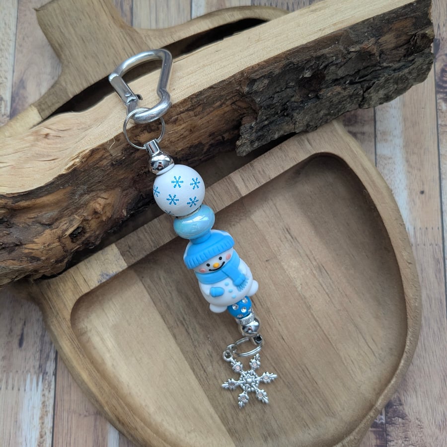 Snowman bag charm, stocking filler, Christmas bag charm. 