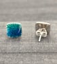 Enamel square studs. Blue and turquoise enamel studs, enamel earrings, spirals,  - Image 7