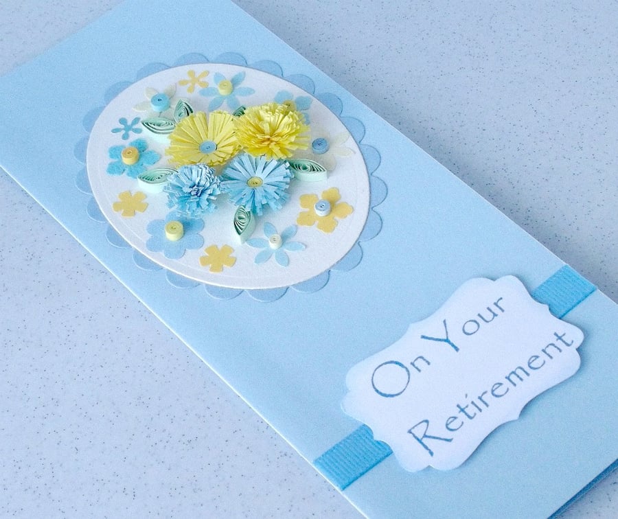 Handmade retirement card, paper quilling