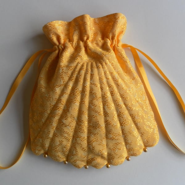  Vintage inspired, gold, shell, drawstring evening, wedding bag